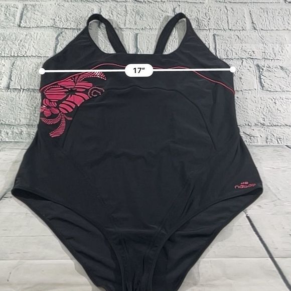Women's Nabaiji Black/Pink One Piece Non Padded Swimsuit (L) C19 - Picture 10 of 11